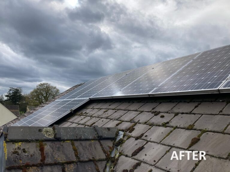 Solar panels after professional cleaning, restored to peak efficiency.