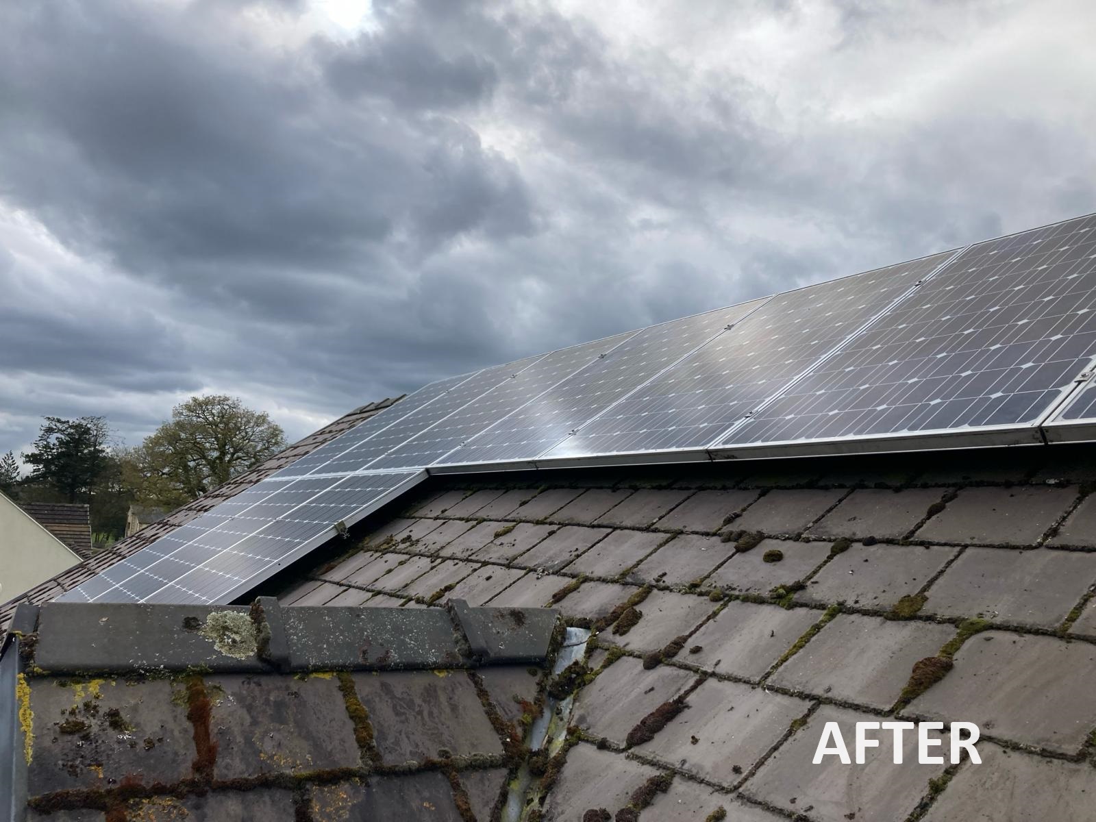 Solar panels after professional cleaning, restored to peak efficiency.