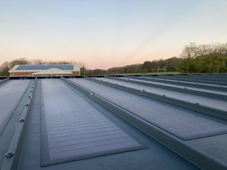 Peel-and-stick flexible Solar PV installed on commercial roof in Trimsaran Wales