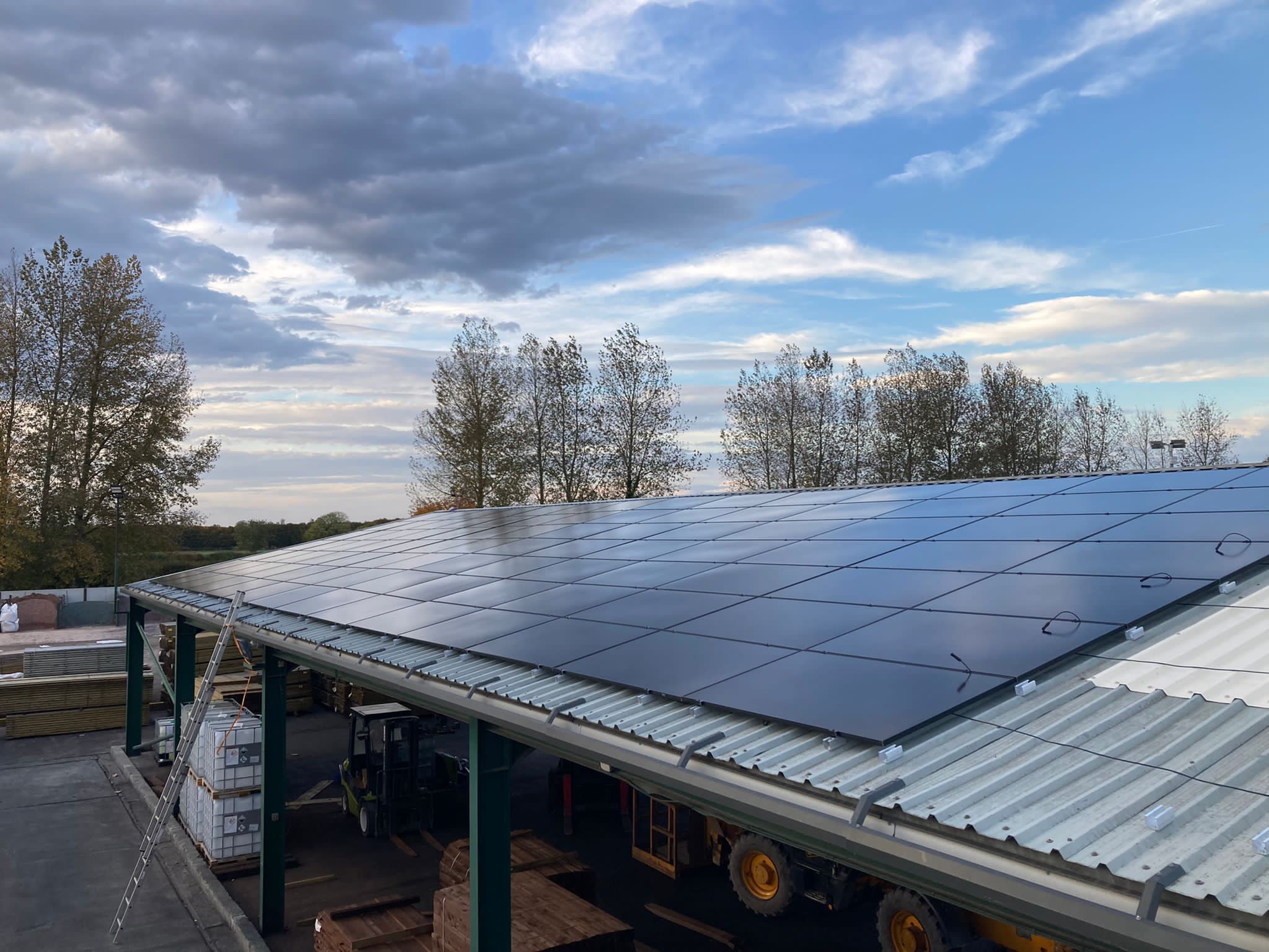 92kWp solar panels installed on Timberlink timber yard roof in Market Drayton, Shropshire