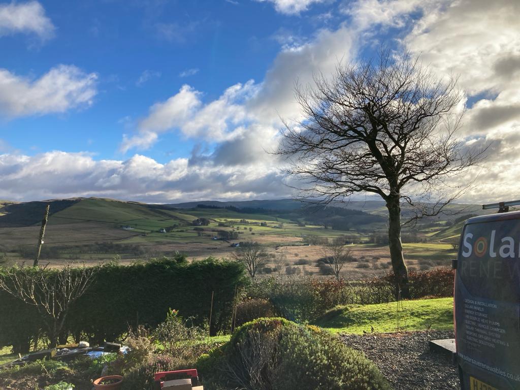 Home in Wales with solar PV panels and battery storage providing backup electricity during a UK power outage